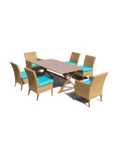 Bellini Home and Garden Kimpton 7-pc Dining Set w/ Aruba Blue Cushions and Umbrella Hole